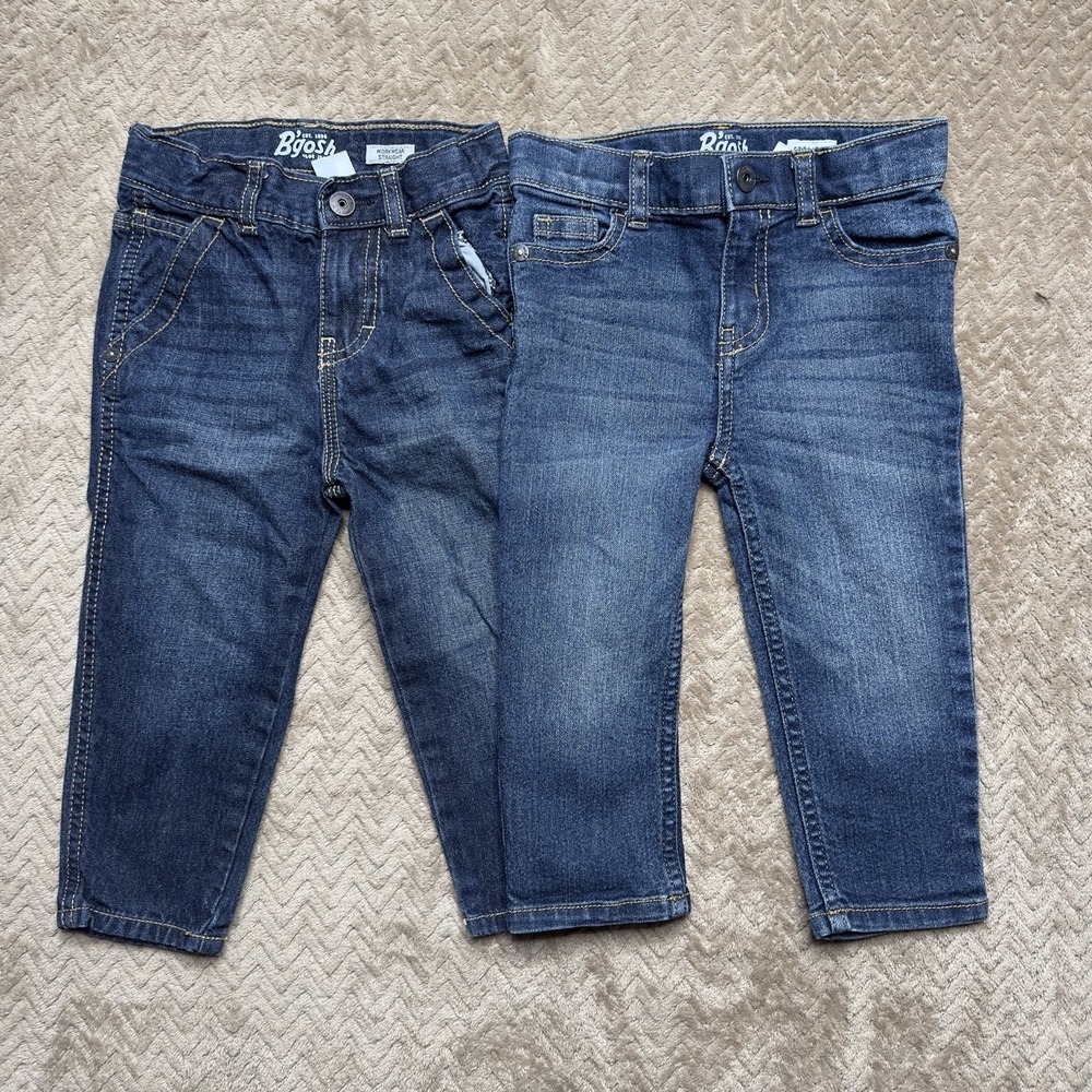 Osh Kosh B'gosh Boy's Adjustable Waist Straight Leg Jeans Blue Size 18m 2 Pair